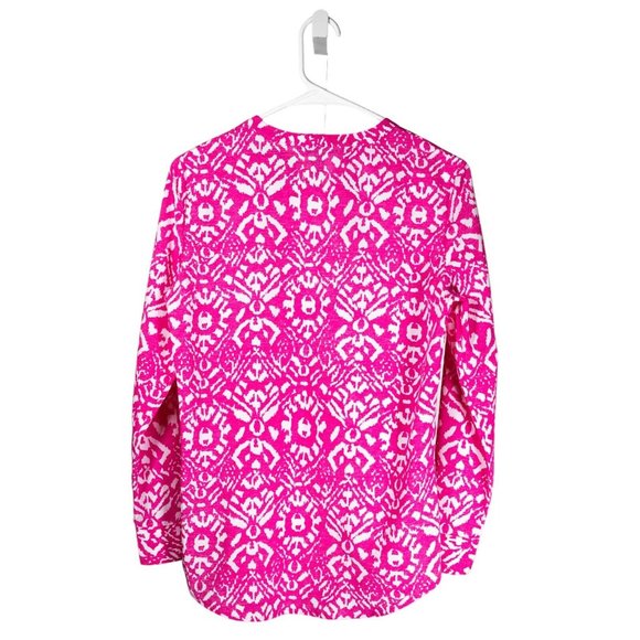 Ralph Lauren Women's Blouse Pink White Geometric Abstract Long Sleeve Top PS - Picture 2 of 9